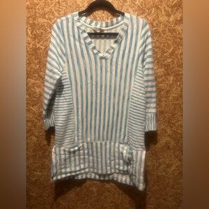 Soft Surroundings Cotton‎ Blue Striped Tunic With Pockets Size L